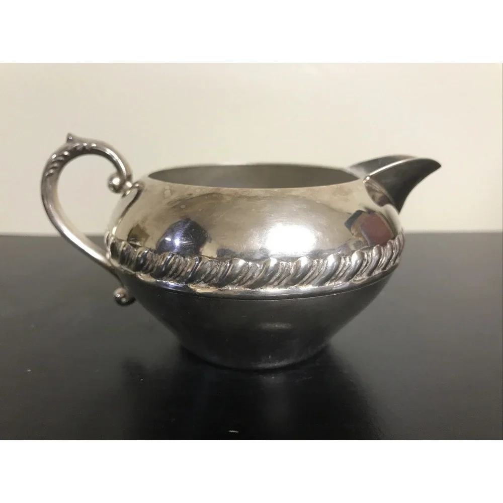 Vintage Silver on Copper Creamer and Lidded Sugar, With Silver Keeper Bags